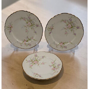 Homer Laughlin Jean Bread Plates Set of 3 Floral Gold Trim 6 1/4" USA Vintage